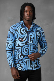 Men's Summer Casual Art Pattern Printed Long Sleeved Shirt, Comfortable, Breathable, Fashionable Button Up Men's Top