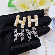 Fashion letter "H" stud earrings - Luxurious, sparkle-studded earrings -High-end Fashion Jewelry items