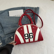 Retro Sporty Striped Dome Totes Bags with Print Top Handle Bags Detachable Strap Shoulder Handbag Purse