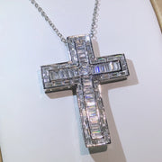 Luxury Jewelry 925 Sterling Silver Cross Pendant Zirconia Necklace