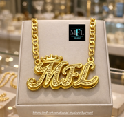 3D Name Necklace with Crown Double Layer Pendant Flat Chain Jewelry Gift