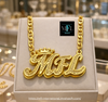 3D Name Necklace with Crown Double Layer Pendant Flat Chain Jewelry Gift