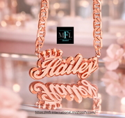 3D Name Necklace with Crown Double Layer Pendant Flat Chain Jewelry Gift