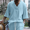 MFL Urban Luxe: Cable Knit V-neck Street Style Men's Short Sleeve Sets