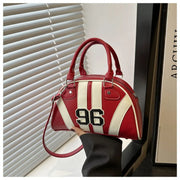 Retro Sporty Striped Dome Totes Bags with Print Top Handle Bags Detachable Strap Shoulder Handbag Purse
