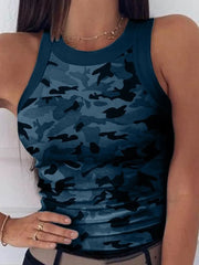 Sleeveless Summer Elastic T-shirt O Neck Racerback Sexy Stripe Print Tank Top