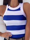 Sleeveless Summer Elastic T-shirt O Neck Racerback Sexy Stripe Print Tank Top