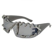 Rhinestone Chain Sunglasses Cool Trendy UV Protective Lightweight Party Shades for Men or Women