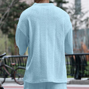 MFL Urban Luxe: Cable Knit V-neck Street Style Men's Short Sleeve Sets