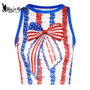 Patriotic Crop Top for Women USA Flag Print Sleeveless Summer Party Streetwear