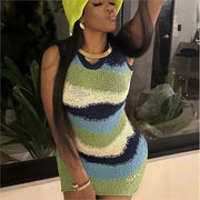 Trendy Striped Sleeveless Slim Knitted Women's Simple Sexy Dress