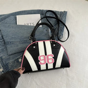 Retro Sporty Striped Dome Totes Bags with Print Top Handle Bags Detachable Strap Shoulder Handbag Purse