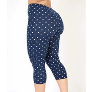 Women Vintage Capri Pants Dots Print Elastic Waist Spring Summer Cropped Stretch Crop Leggings Skinny Pants