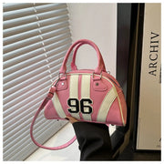 Retro Sporty Striped Dome Totes Bags with Print Top Handle Bags Detachable Strap Shoulder Handbag Purse