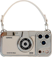 3D Vintage Camera Phone Case with Hand Strap for IPhone 17 16 15 14 Pro Max Plus 17Pro Shockproof Phone Cover