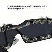 Rhinestone Chain Sunglasses Cool Trendy UV Protective Lightweight Party Shades for Men or Women