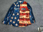 Vintage Men's Long Sleeve American Flag Button Up Casual Slim Fit Shirt