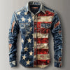 Vintage Men's Long Sleeve American Flag Button Up Casual Slim Fit Shirt