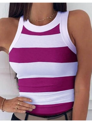 Sleeveless Summer Elastic T-shirt O Neck Racerback Sexy Stripe Print Tank Top