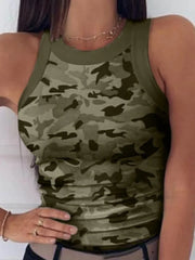 Sleeveless Summer Elastic T-shirt O Neck Racerback Sexy Stripe Print Tank Top