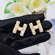 Fashion letter "H" stud earrings - Luxurious, sparkle-studded earrings -High-end Fashion Jewelry items