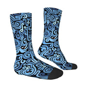 Blue and Black Abstract Line Mid-calf Socks Deep Sea Trendy Comfortable and Breathable Socks