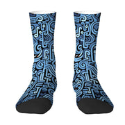 Blue and Black Abstract Line Mid-calf Socks Deep Sea Trendy Comfortable and Breathable Socks