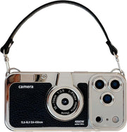 3D Vintage Camera Phone Case with Hand Strap for IPhone 17 16 15 14 Pro Max Plus 17Pro Shockproof Phone Cover