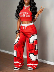 Women's Camo Graphic Wide Leg Elastic Waist Casual Summer Sets