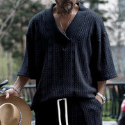 MFL Urban Luxe: Cable Knit V-neck Street Style Men's Short Sleeve Sets