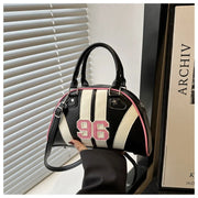 Retro Sporty Striped Dome Totes Bags with Print Top Handle Bags Detachable Strap Shoulder Handbag Purse