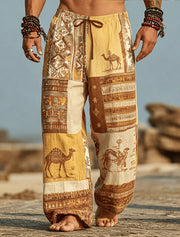 Tribal Print Casual 3D Print Pants, Mid Waist Baggy Drawstring Pants with Pockets, Spring & Summer
