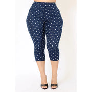 Women Vintage Capri Pants Dots Print Elastic Waist Spring Summer Cropped Stretch Crop Leggings Skinny Pants