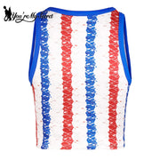 Patriotic Crop Top for Women USA Flag Print Sleeveless Summer Party Streetwear