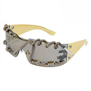 Rhinestone Chain Sunglasses Cool Trendy UV Protective Lightweight Party Shades for Men or Women