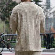 MFL Urban Luxe: Cable Knit V-neck Street Style Men's Short Sleeve Sets