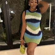 Trendy Striped Sleeveless Slim Knitted Women's Simple Sexy Dress