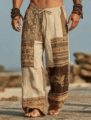 Tribal Print Casual 3D Print Pants, Mid Waist Baggy Drawstring Pants with Pockets, Spring & Summer