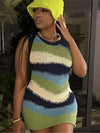 Trendy Striped Sleeveless Slim Knitted Women's Simple Sexy Dress