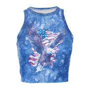 Patriotic Crop Top for Women USA Flag Print Sleeveless Summer Party Streetwear