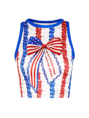 Patriotic Crop Top for Women USA Flag Print Sleeveless Summer Party Streetwear