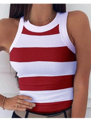 Sleeveless Summer Elastic T-shirt O Neck Racerback Sexy Stripe Print Tank Top