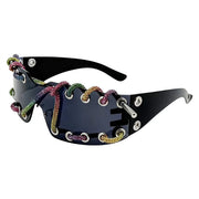 Rhinestone Chain Sunglasses Cool Trendy UV Protective Lightweight Party Shades for Men or Women