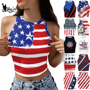 Patriotic Crop Top for Women USA Flag Print Sleeveless Summer Party Streetwear