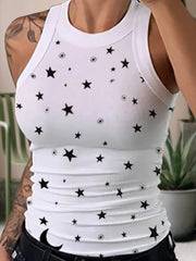 Sleeveless Summer Elastic T-shirt O Neck Racerback Sexy Stripe Print Tank Top