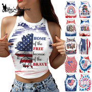 Patriotic Crop Top for Women USA Flag Print Sleeveless Summer Party Streetwear