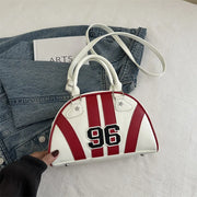 Retro Sporty Striped Dome Totes Bags with Print Top Handle Bags Detachable Strap Shoulder Handbag Purse