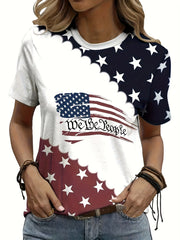 Elevate your casual look with this eye-catching women’s flag print t-shirt. Crafted from high-quality, skin-friendly material, i