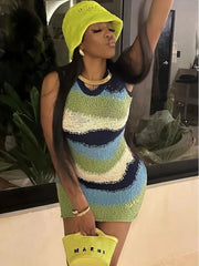 Trendy Striped Sleeveless Slim Knitted Women's Simple Sexy Dress