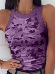 Sleeveless Summer Elastic T-shirt O Neck Racerback Sexy Stripe Print Tank Top